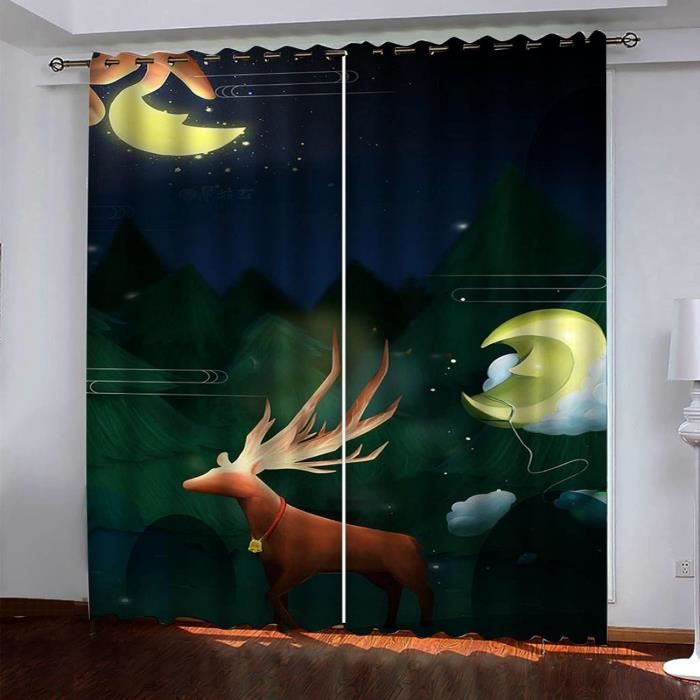 Lot De 2 Rideaux Occultants 3D Tracteur Bleu - 140x160 Cm, Isolation Thermique Et Phonique, œillets