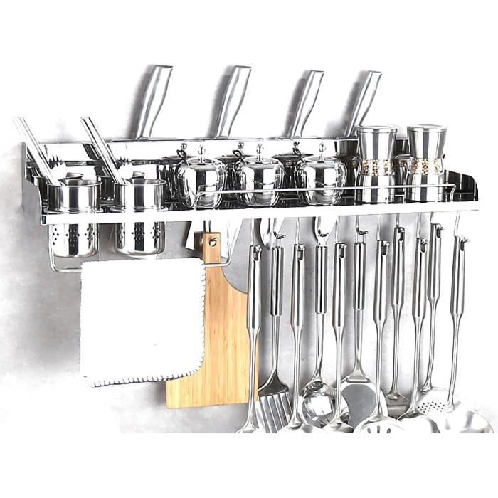 TRAYINDALY Lot De 4 Étagères à Épices Murales Métal - Rangement Cuisine Sans Percage Avec Crochets