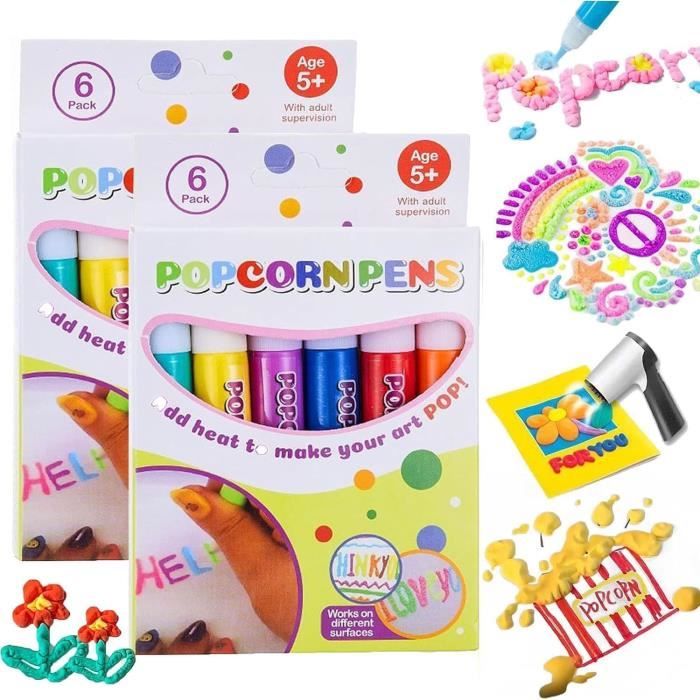 18 Stylos à Pop-corn Magiques 3D - 6 Couleurs, Encre Gonflante, Pour Cartes, Dessin Enfant, Créativité