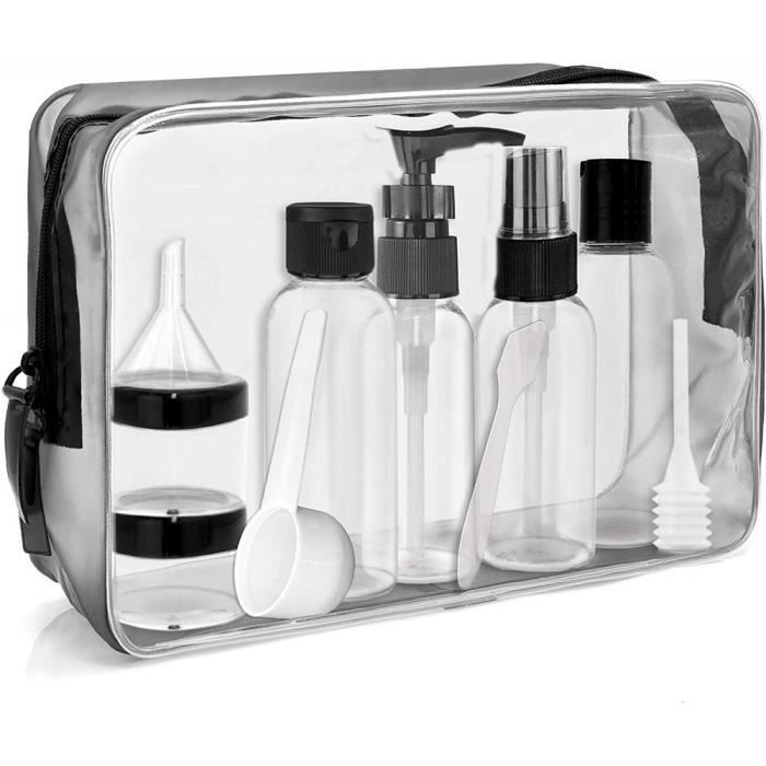 Set Vide de Flacons en Plastique pour Avion Bagage Cabine MyGadget Bouteilles de Voyage Rechargeables avec Maquillage & Cosmétiques Transparent / Blanc