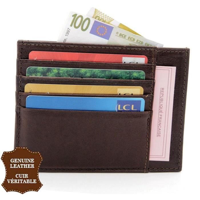 Poche Billets Cuir V/éritable Bleu Homme Femme Porte cartes cr/édits 8 Emplacements