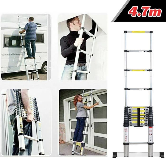 Échelle télescopique HSTURYZ en aluminium 4.7M avec 15 échelons et 2 pieds antidérapants