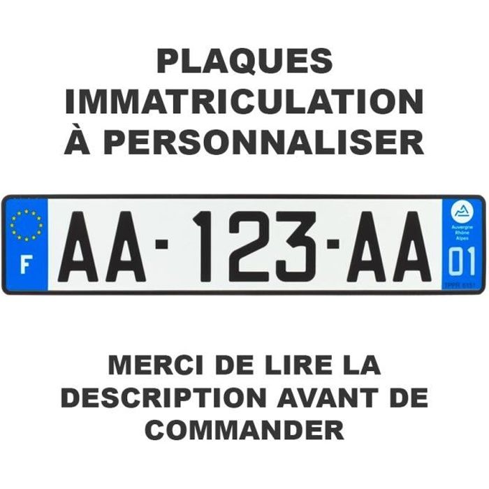 Lot 2 Plaque d'immatriculation AUTO Homologuée France à personnaliser en Aluminium - Lire la description avant de commander