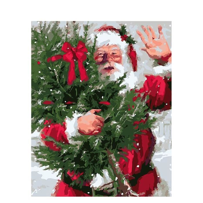 Bowetile Peinture Par Numéros Père Noël Avec Cadre Pour Adultes, Kit Noël Paysage Pour Adulte Et Enfant, Loisirs Créatifs Avec Pinceaux, Activité Manuelle Pour Décoration 20x30cm