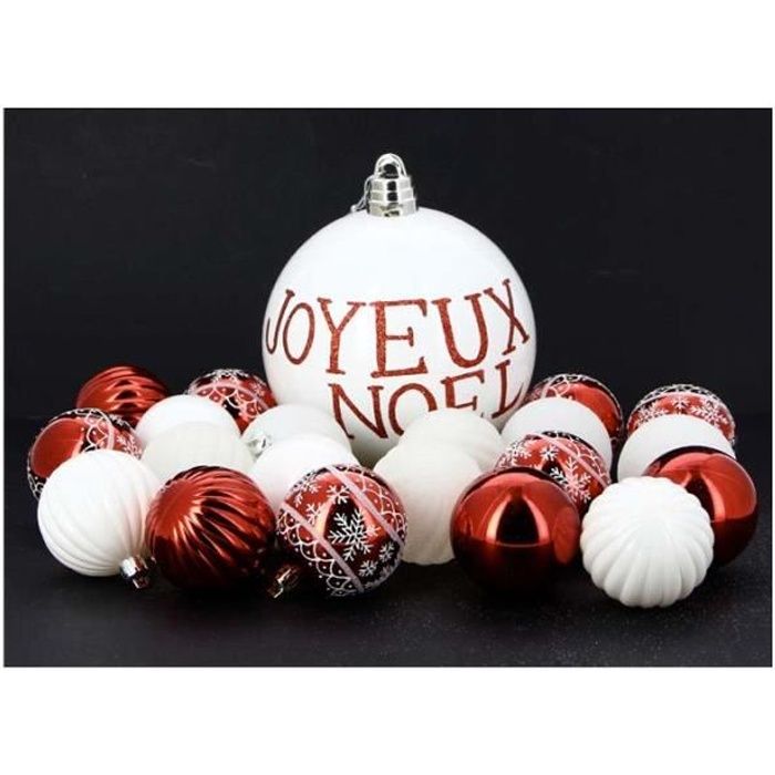 Boules De Noel Pcs Rouge Blanc Boule 15cm Joyeux Noel Silumen Rouge Cdiscount Maison