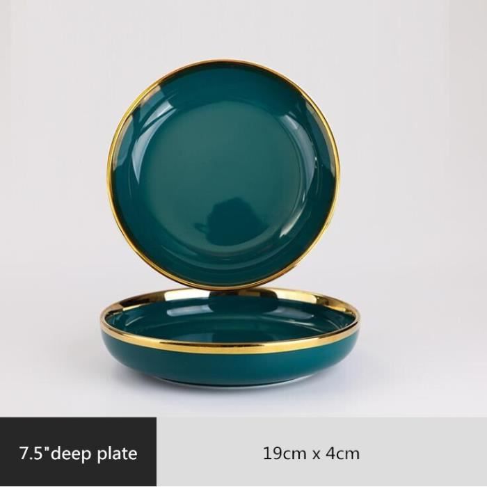plats et assiettes,assiette en céramique verte à bord doré,vaisselle en porcelaine haut de gamme,service - type 7.5 inch deep plate