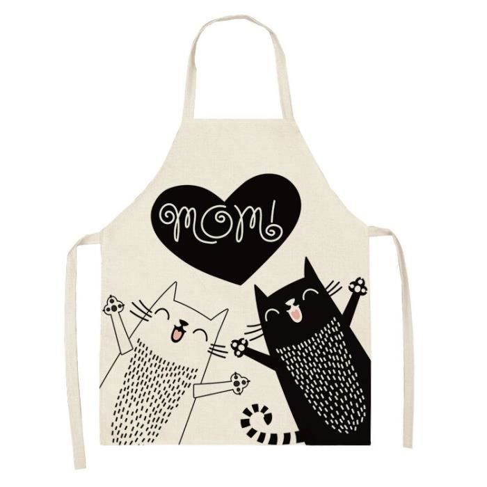 Tablier De Cuisine En Lin Avec Motif Chat - Réglable, Anti-taches, Pour Hommes Et Femmes