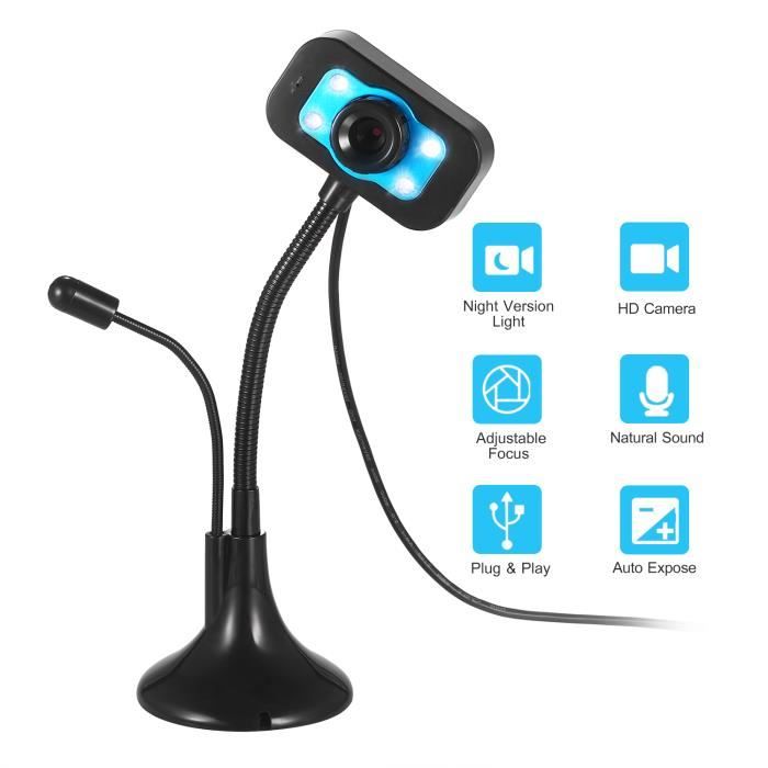 Caméra webcam USB HD avec microphone LED pour ordinateur de bureau PC  portable