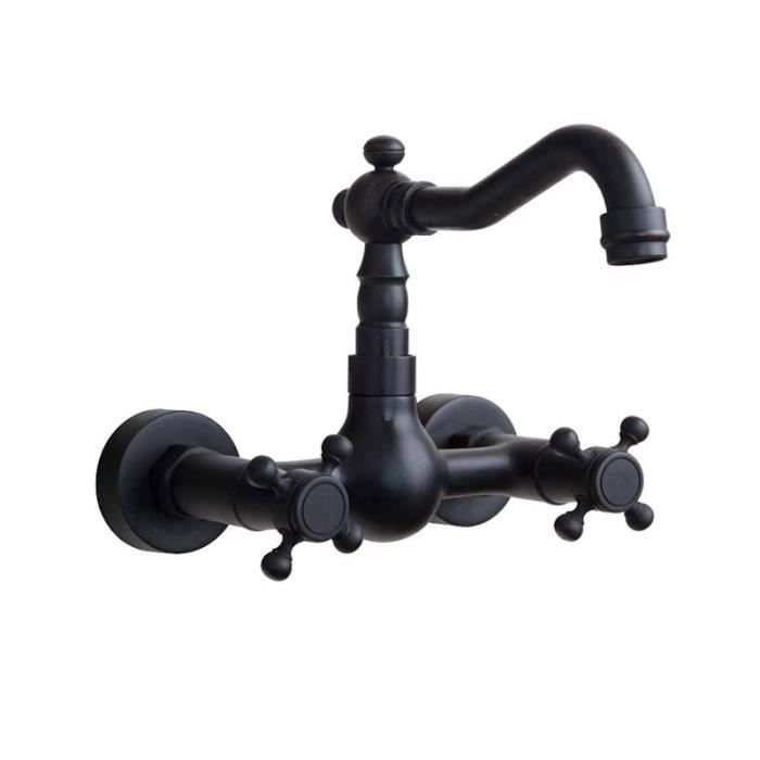 PHASAT Robinet Mitigeur Mural Noir En Laiton Massif – Bec Rotatif 360° – Design Élégant Et Moderne Pour Salle De Bain