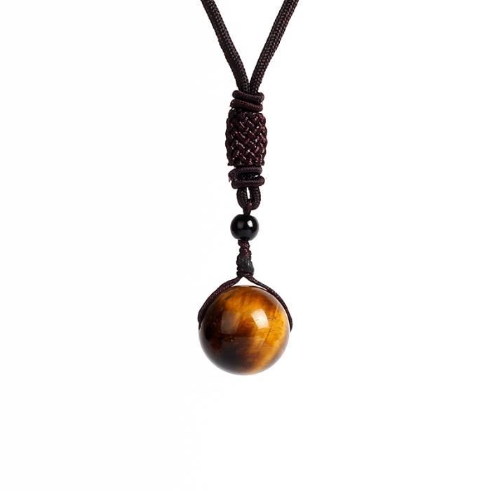 Collier Femme œil De Tigre Naturel - 2 Colliers Empilables Ras De Cou, Perles Et Pendentif, Cadeau Idéal Pour Fille, Copine, Mère - 2