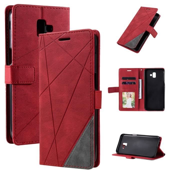Etui Samsung Galaxy J6 Plus J6 2018 Housse Premium Portefeuille avec Support Antichoc Protection Housse Rouge Cdiscount Telephonie