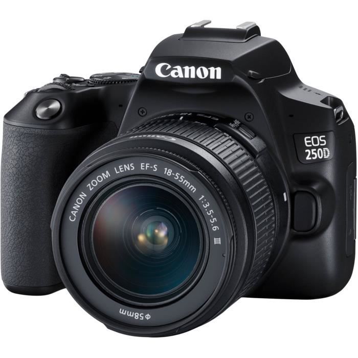 Appareil photo Reflex CANON 250D + Objectif 18-55 IS STM - Noir - 24.1 mégapixels - 4K - Bluetooth 4.1