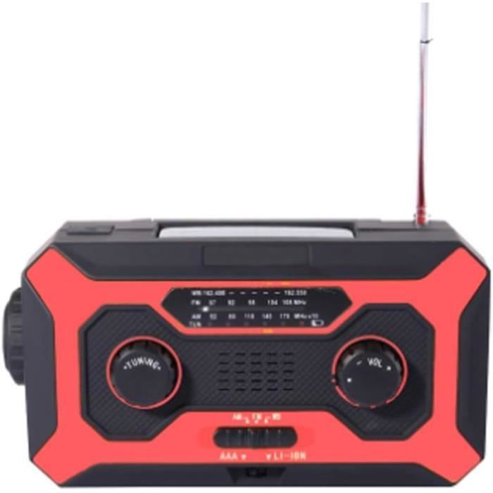 Radio à Manivelle Solaire AM/FM - Lampe LED - 2000mAh - Pour Urgences Et Camping