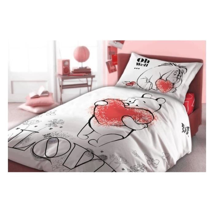 Parure De Lit Winnie L'Ourson 100x135 Cm + Taie 40x60 Cm - 100% Coton - Réversible - Enfant