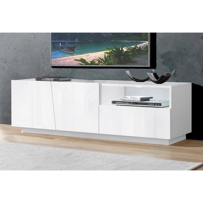 Dmora - Meuble TV Dlandon Buffet bas de salon avec 2 portes base meuble TV 100% Made in Italy 150x43h46 cm Blanc brillant Dmora - Meuble TV Dlandon Buffet bas de salon avec 2 portes base meuble TV 100% Made in Italy 150x43h46 cm Blanc brillant