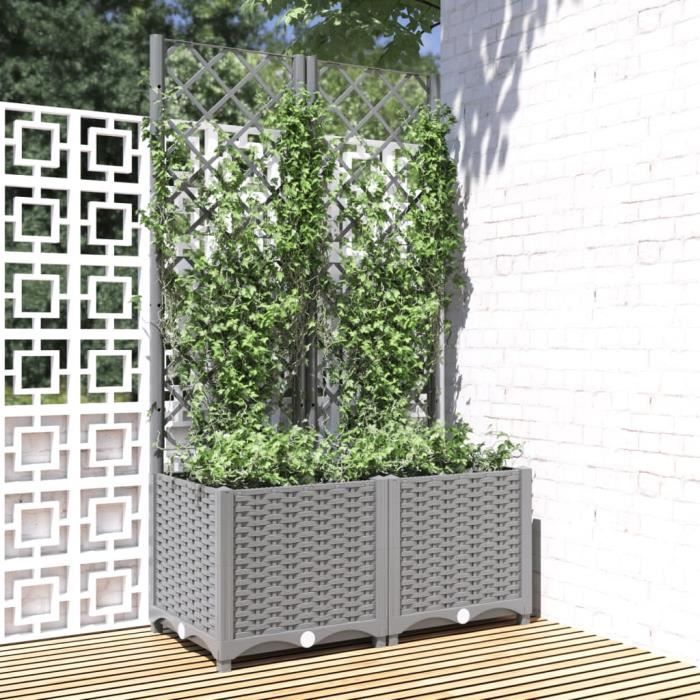 Jardinière Avec Treillis 120x40x136 Cm - En PP Gris Clair Pour Plantes Grimpantes | Balcon, Terrasse, Jardin