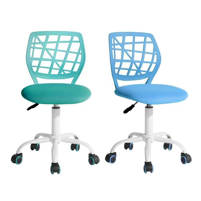 furniturer lot de 2 chaise de bureau adolescents pivotante réglable avec siège en tissu ergonomique, turquoise+bleu