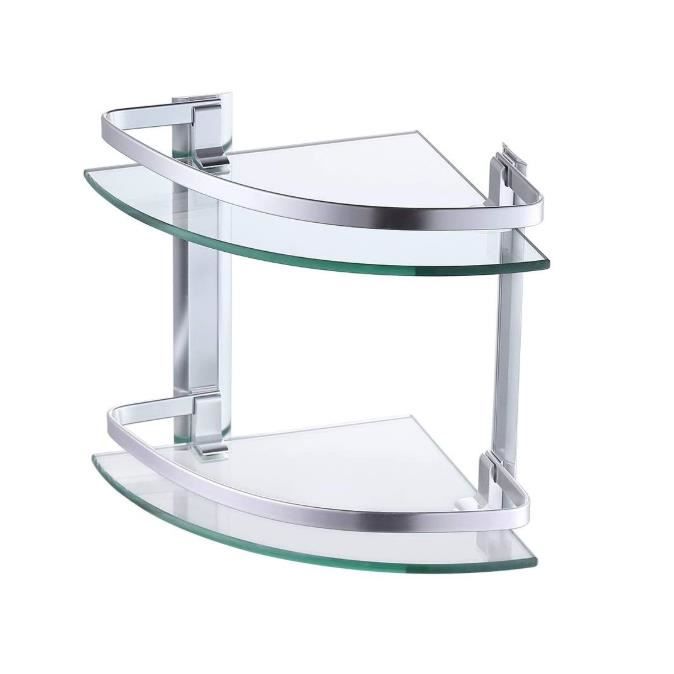 etagere murale en verre aluminum tablette salle de bain verre trempe 8mm etageres angle rangement douche argent 2 niveaux cdiscount maison