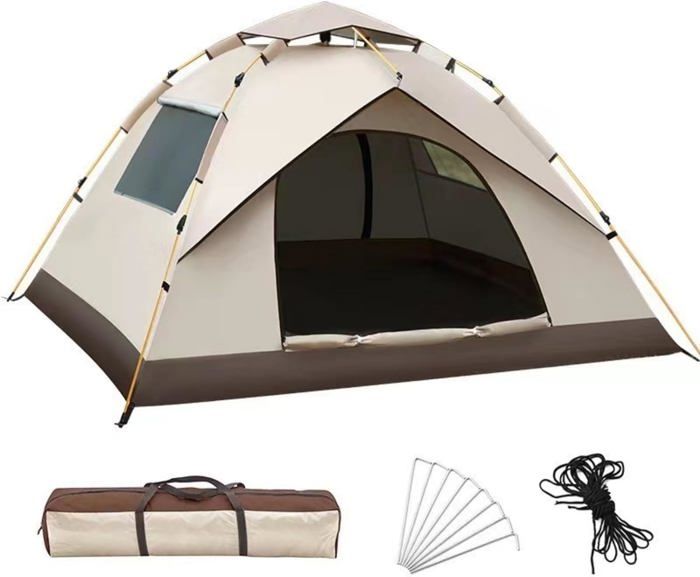 Tente de camping 3-4 Personnes imperméable,montage facile,double couche anti-UV,avec 2 fenêtres et 2 porte