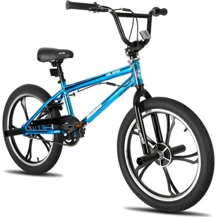 Hiland 20-inch 5-Spoke Small Wheel Bike for Boys and Girls 7,8,9,10+,360-degree Freestyle Rotor-bleu