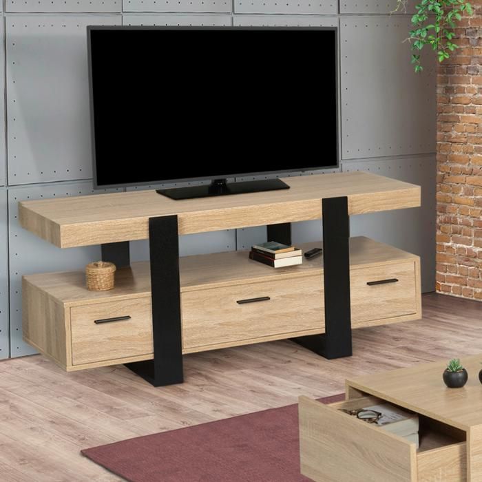 Meuble Tv Bois Et Metal Cdiscount Maison
