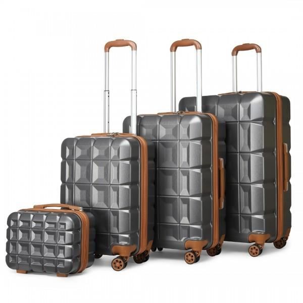 Kono Set de 4 Valise Rigide ABS Valise de Voyage (54cm/62cm/72cm) à roulettes et Serrure TSA et Trousse de Toilette, Gris