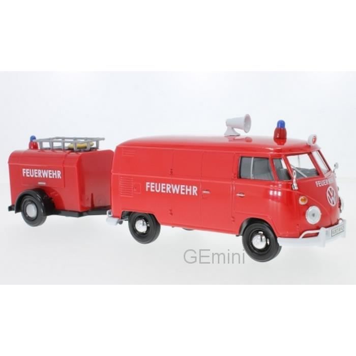 VW Combi Type 2 T1 Pompier Allemand avec remorque - Motormax 1/24 79671