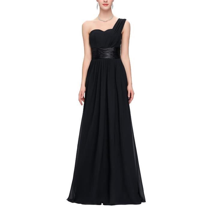 Noir Robe Demoiselle D Honneur De Mariee Longue Du Plancher Une Epaule Bustier A Line Princesse Mousseline Plisse Ceinture Satin Noir Achat Vente Robe De Mariee Cdiscount