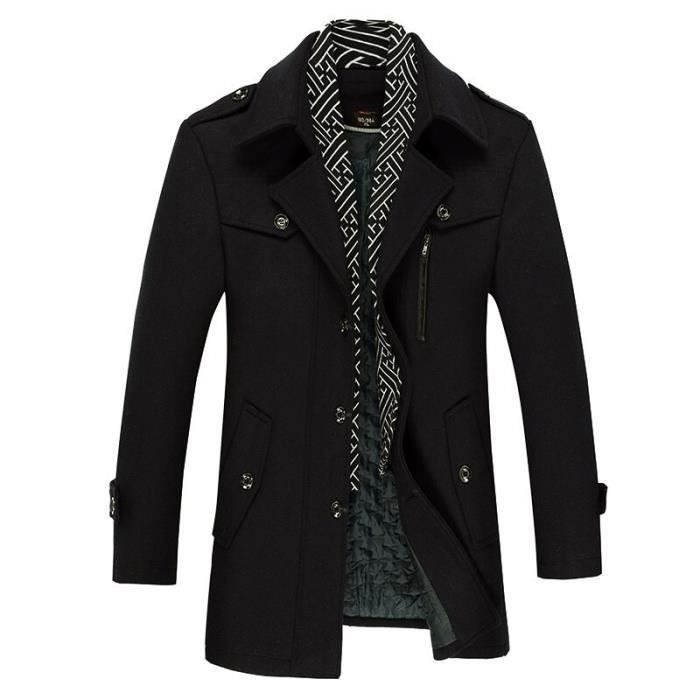 Manteau Homme en Laine Hiver Chaud Epais Coupe Vent Caban Casual