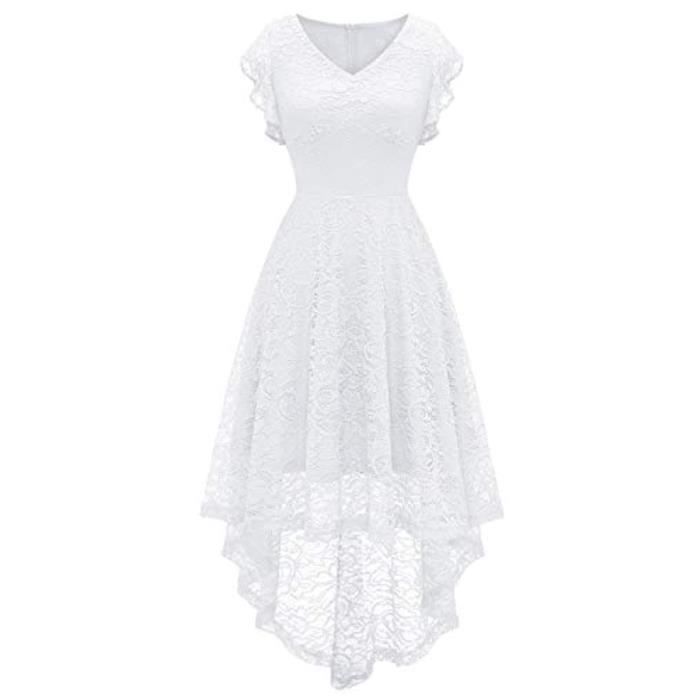 Robe Rj6iv Elegante Robe En Dentelle Irreguliere Pour Mariage A Ligne A Volants Manches Robes De Cocktail Taille 46 Blanc Achat Vente Robe De Ceremonie Cdiscount