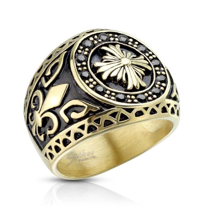 Bague chevali re homme acier dor croix celtique fleurs de lys