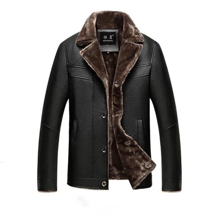 Funmoon Revers Homme Col De Fourrure en Cuir Poche Veste Boutons Noir XS Noir - Cdiscount Pr??t-?� 