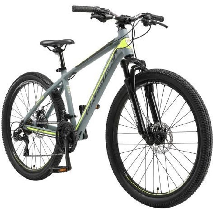 VTT adulte BIKESTAR 26 pouces 21 vitesses Shimano avec frein a disque Hardtail Gris Jaune Cdiscount Sport