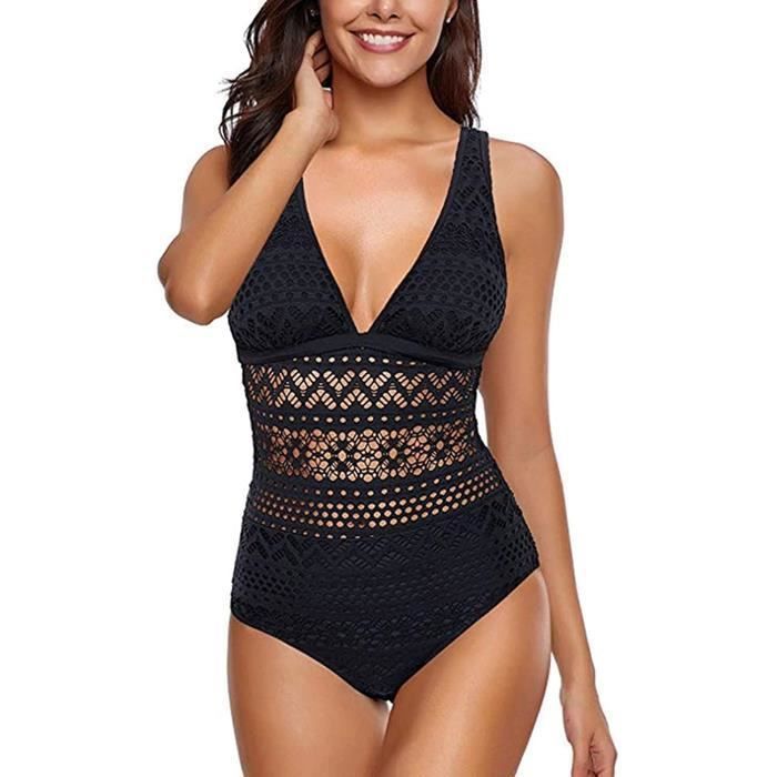 Maillot De Bain Femme 1 Pieces Ensemble De Bikini Rembourre a Bandage Push up pour Femme Maillots De Bain Une Piece D ete Noir Cdiscount Pret a Porter
