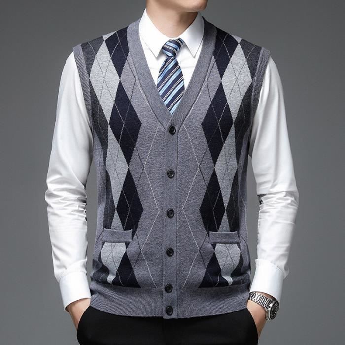 PULL COURT MOHAIR COL EN V - GRIS FONCÉ / ARGYLE