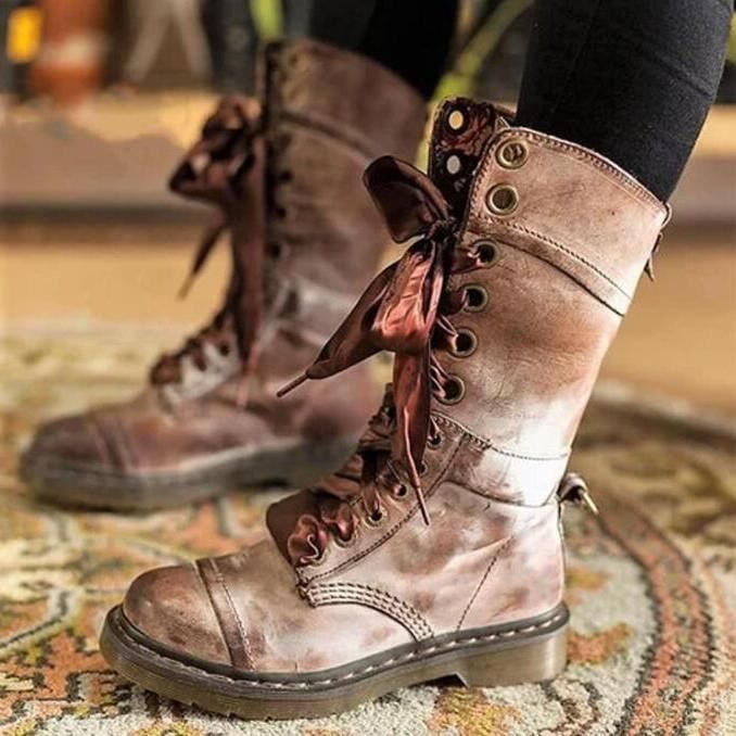 Bottines talons carr s pour femmes Marron Confortable et