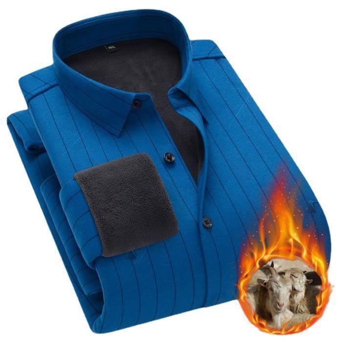 Chemise Homme Hiver Doubl e polaire Laine Manches longues Chaude
