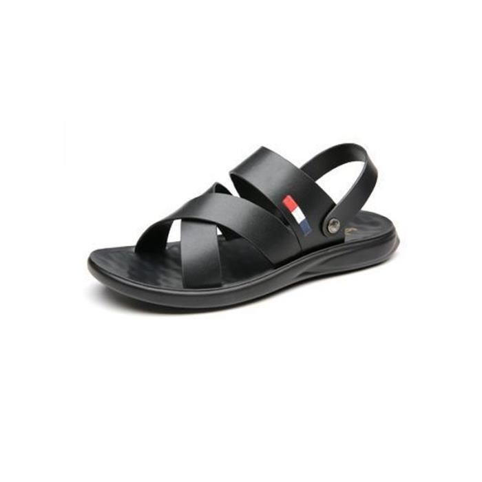 Sandales Homme Été Coussin D'Air Cuir PU Bout Ouvert Réglables Taille 37-47