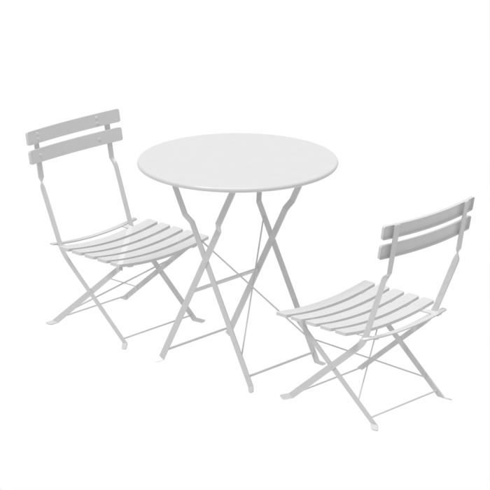 Ensemble de chaises de jardin avec table ronde - OHMG - Blanc - Pliant - Métal - 2 personnes