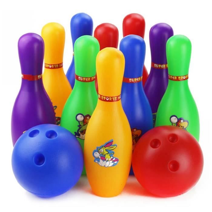 Jeu De Quilles Coloré Pour Enfants - 9 Quilles 2 Boules Support, Jouet D 'intérieur/extérieur, Développement Motricité Jeu Adresse Enfants 3 Ans