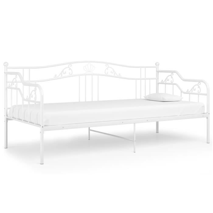 Canapé-lit 1 place OVONNI - Cadre de lit banquette pour salon chambre - Blanc Métal 90x200cm