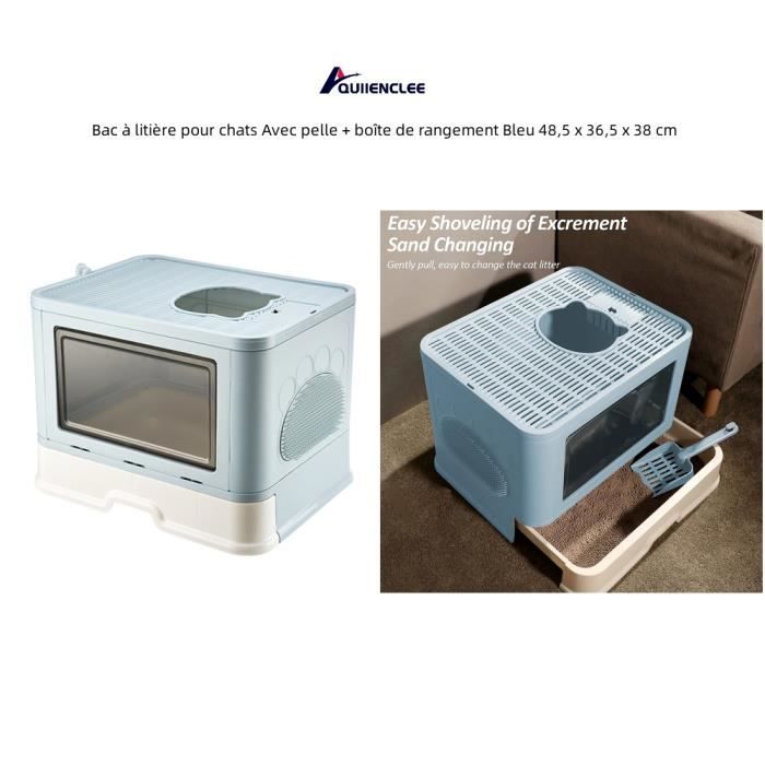 Comparer les prix de Bac à litière pour chats - QUIIENCLEE - Avec pelle + boîte de rangement - Bleu - Taille petit - Senior