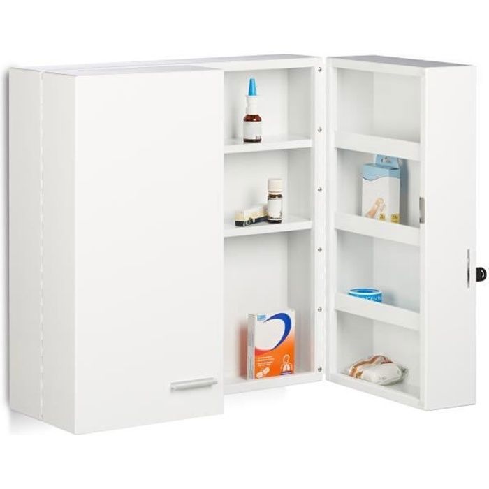armoire à pharmacie xxl en métal blanc relaxdays - 11 compartiments - 53x53x20cm
