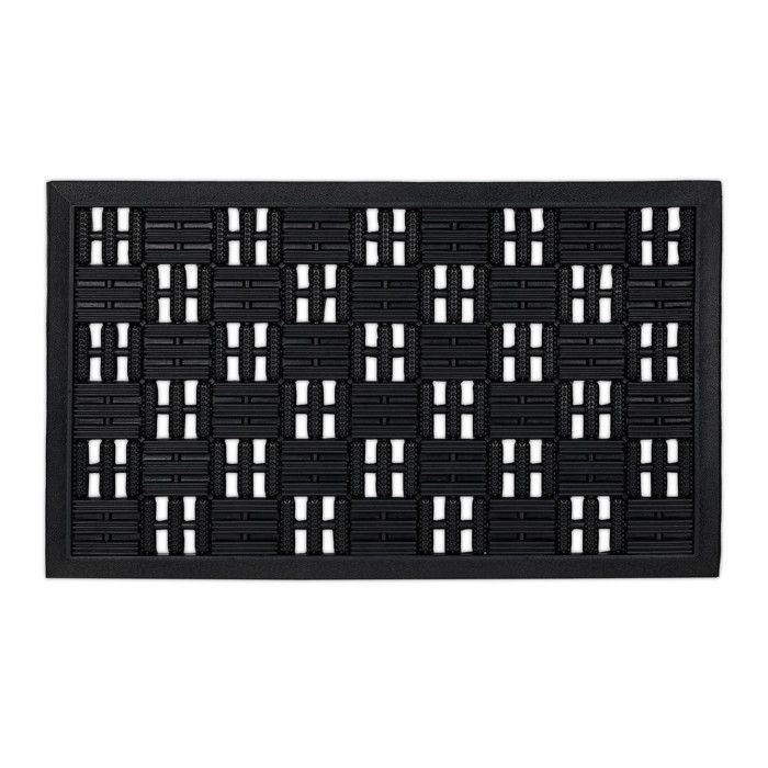 Paillasson caoutchouc, 45x75 cm, antidérapant, résistant, caillebotis extérieur, tapis d'entrée, fleurs, noir, Relaxdays | Leroy Merlin