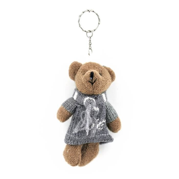 Porte clef nounours avec v tement gris 12cm RC004233 Cdiscount