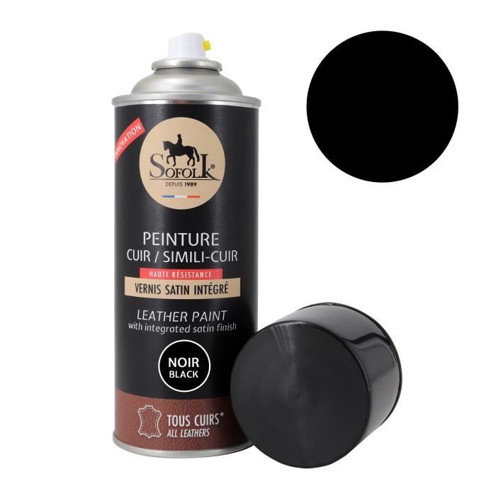 Peinture Cuir (NOIR) avec Vernis Intégré - SOFOLK - Entretien pour Siège et Volant de Voiture, Canapé, Chaussures, etc