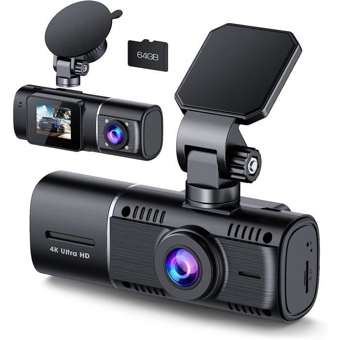 Dashcam Voiture Avant Intérieur 4K + 1080P, Caméra Embarquée pour Voiture Vision Nocturne IR, Dash Cam avec G-Capteur,24H Mode P18