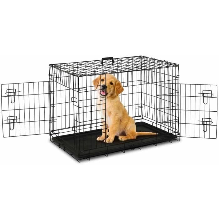 PawHut Cage pour chien pliable cage de transport sur roulettes 2 portes  verrouillables plateau amovible dim. 109,5L x 71l x 78H cm - Cdiscount