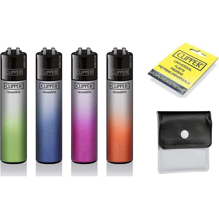 Lot De 4 Briquets Clipper Classic – LUCKY EYES – Rechargeables Et Pierre Remplaçable – Neufs