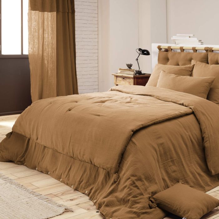TERRE DE NUIT Couvre-lit double gaze de coton marron 90x200 cm - Marron
